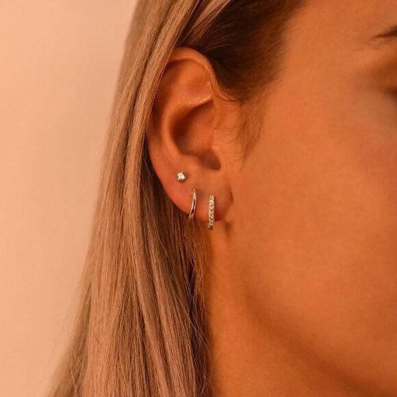 Dainty Gold Earrings for Women 14k Gold Plated Stackable Huggie Earrings Set - Picture 6 of 7